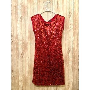 Red Sequin Mini Dress Size M Open Back
